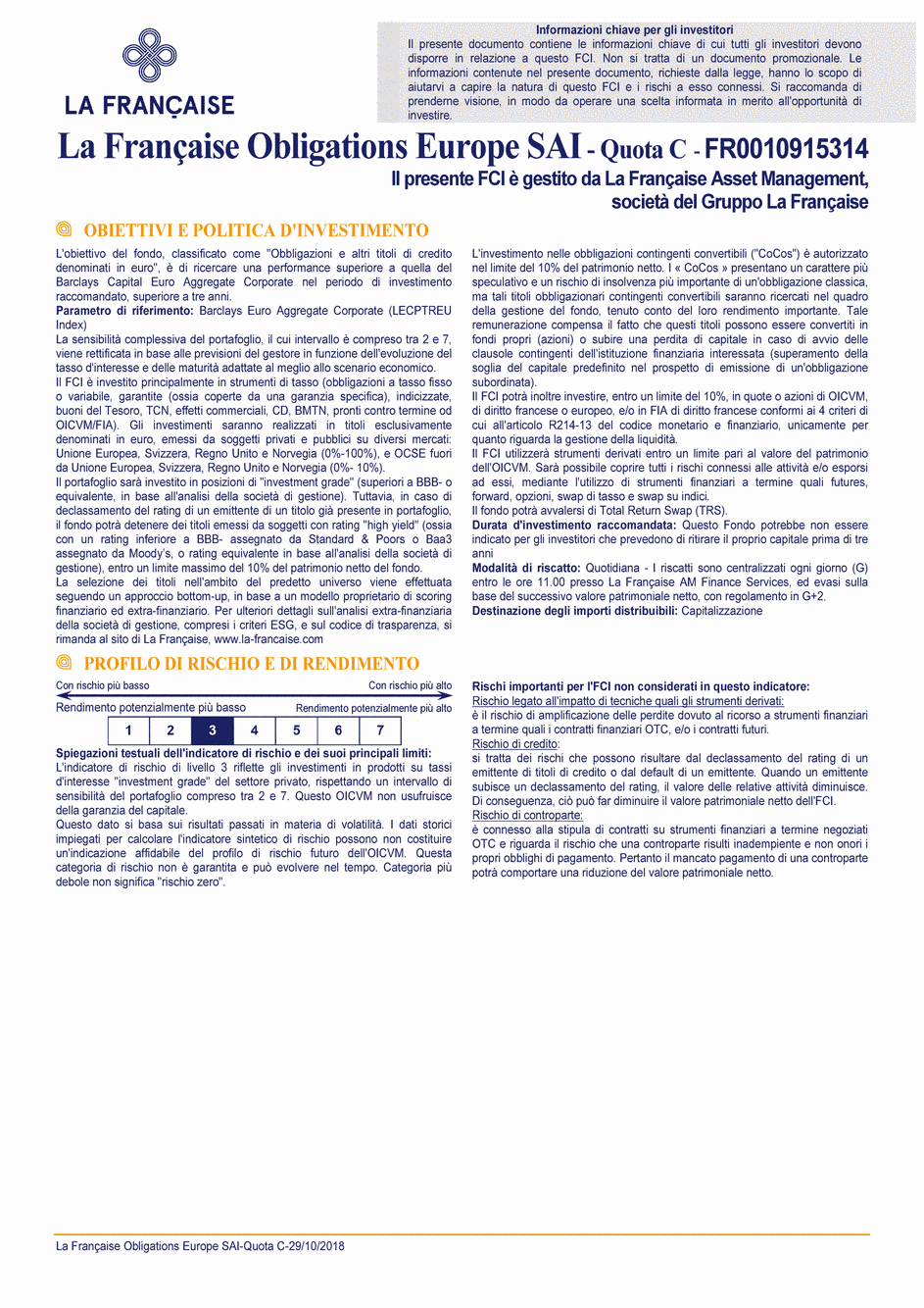 DICI La Française Obligations Europe SAI - Part C - 29/10/2018 - Italien