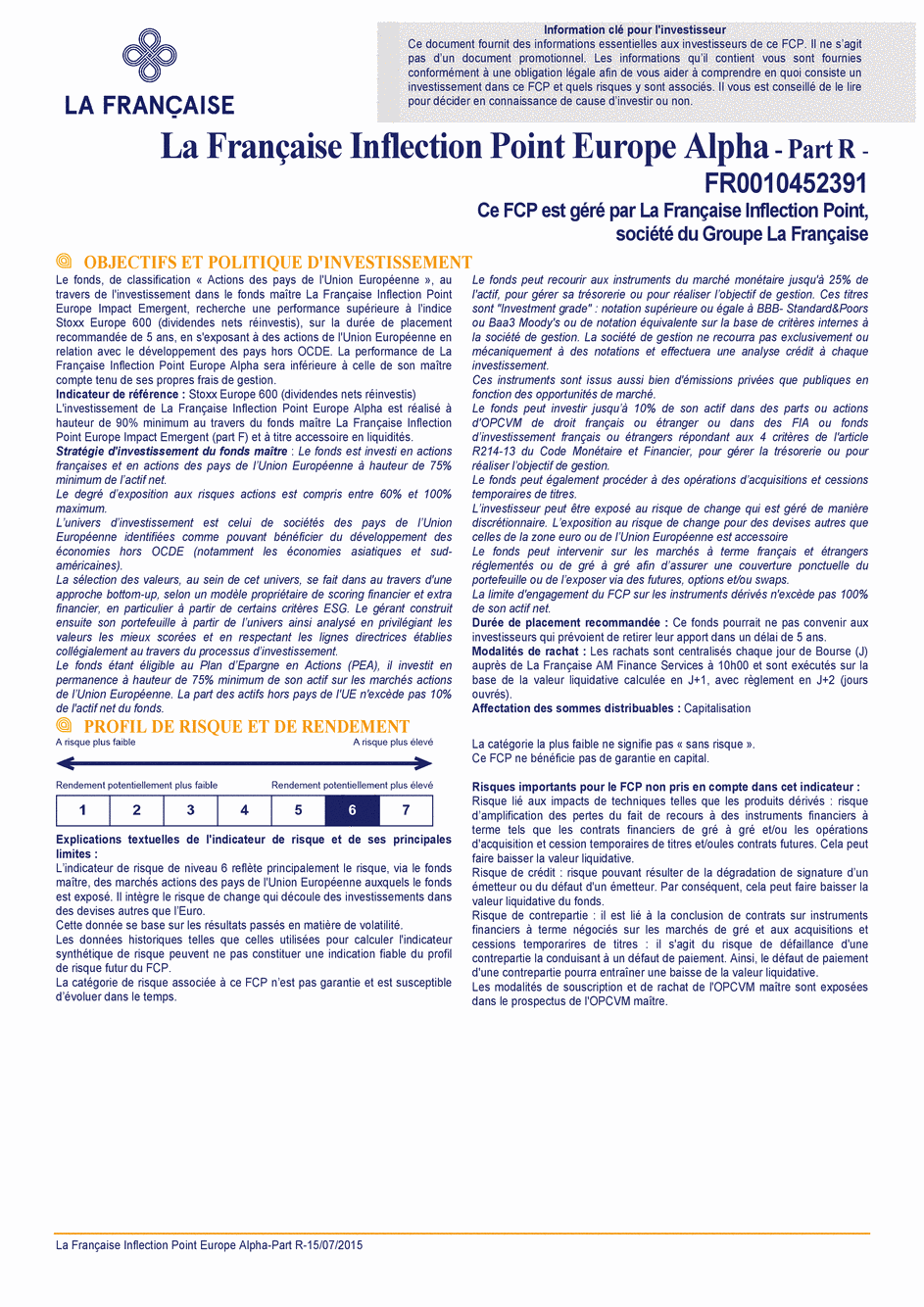 DICI La Française Inflection Point Europe Alpha - Part R - 15/07/2015 - Français