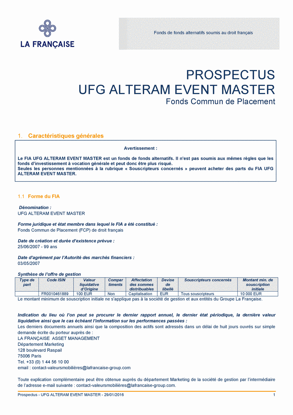 Prospectus UFG ALTERAM Event Master - 29/01/2016 - Français