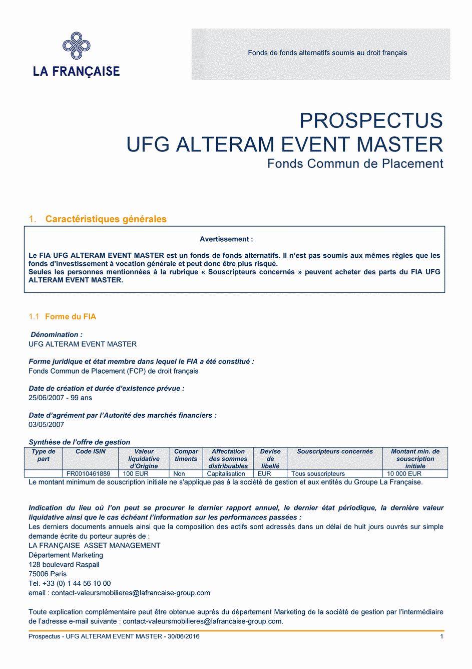 Prospectus UFG ALTERAM Event Master - 30/06/2016 - Français