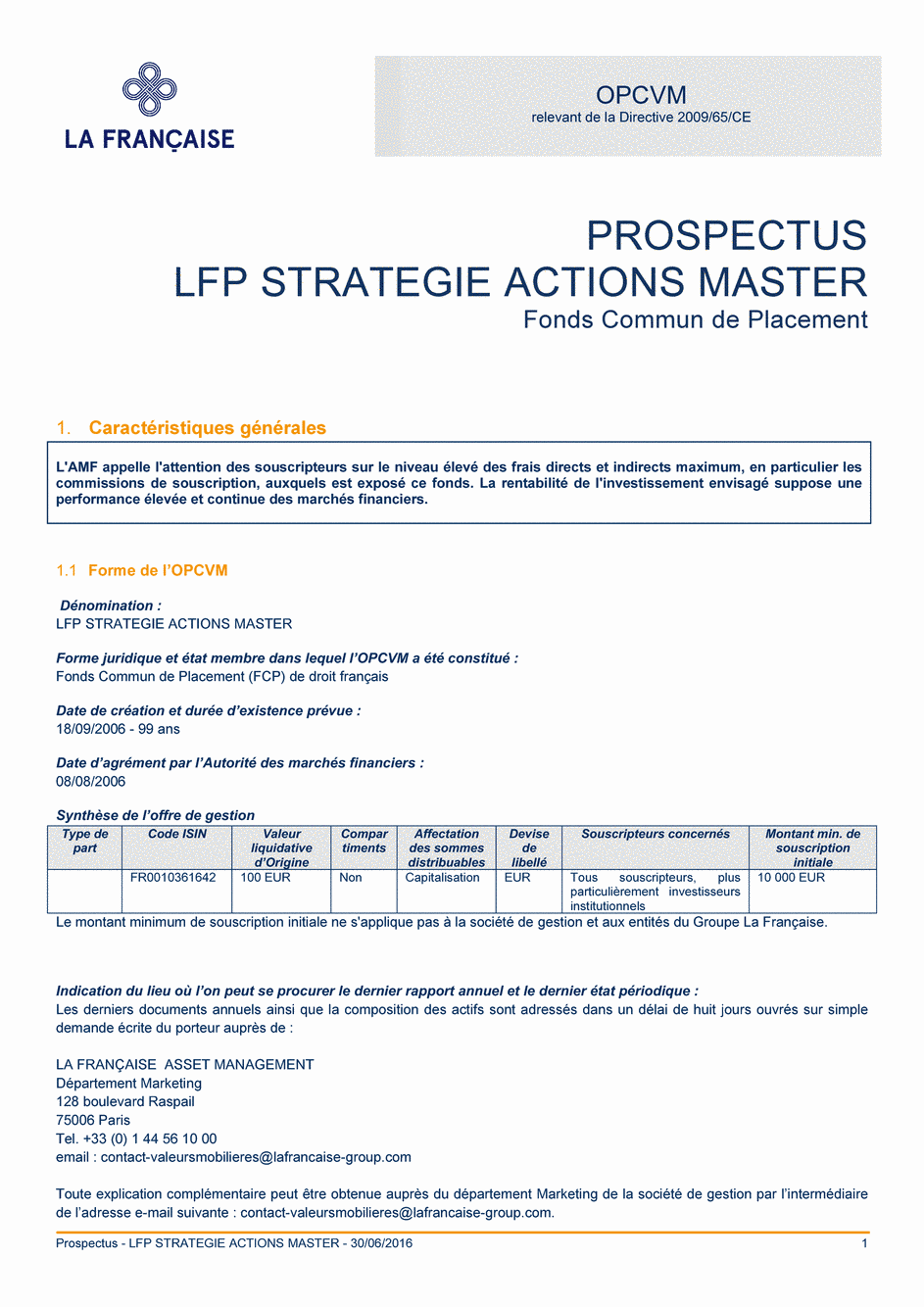 Prospectus LFP Strategie Actions Master - 30/06/2016 - Français