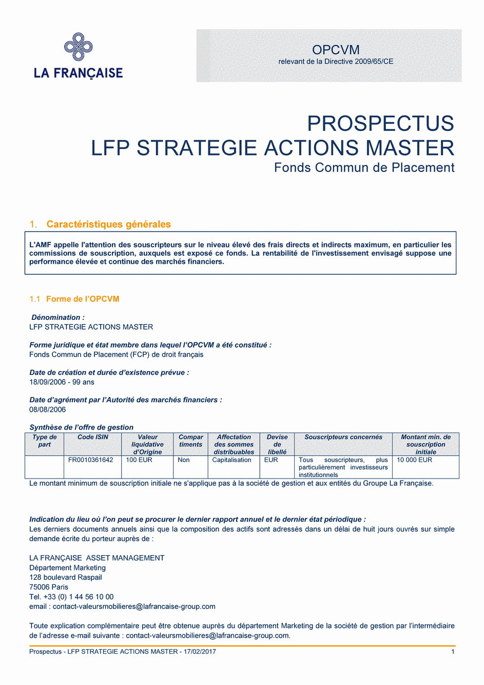 Prospectus LFP Strategie Actions Master - 17/02/2017 - Français