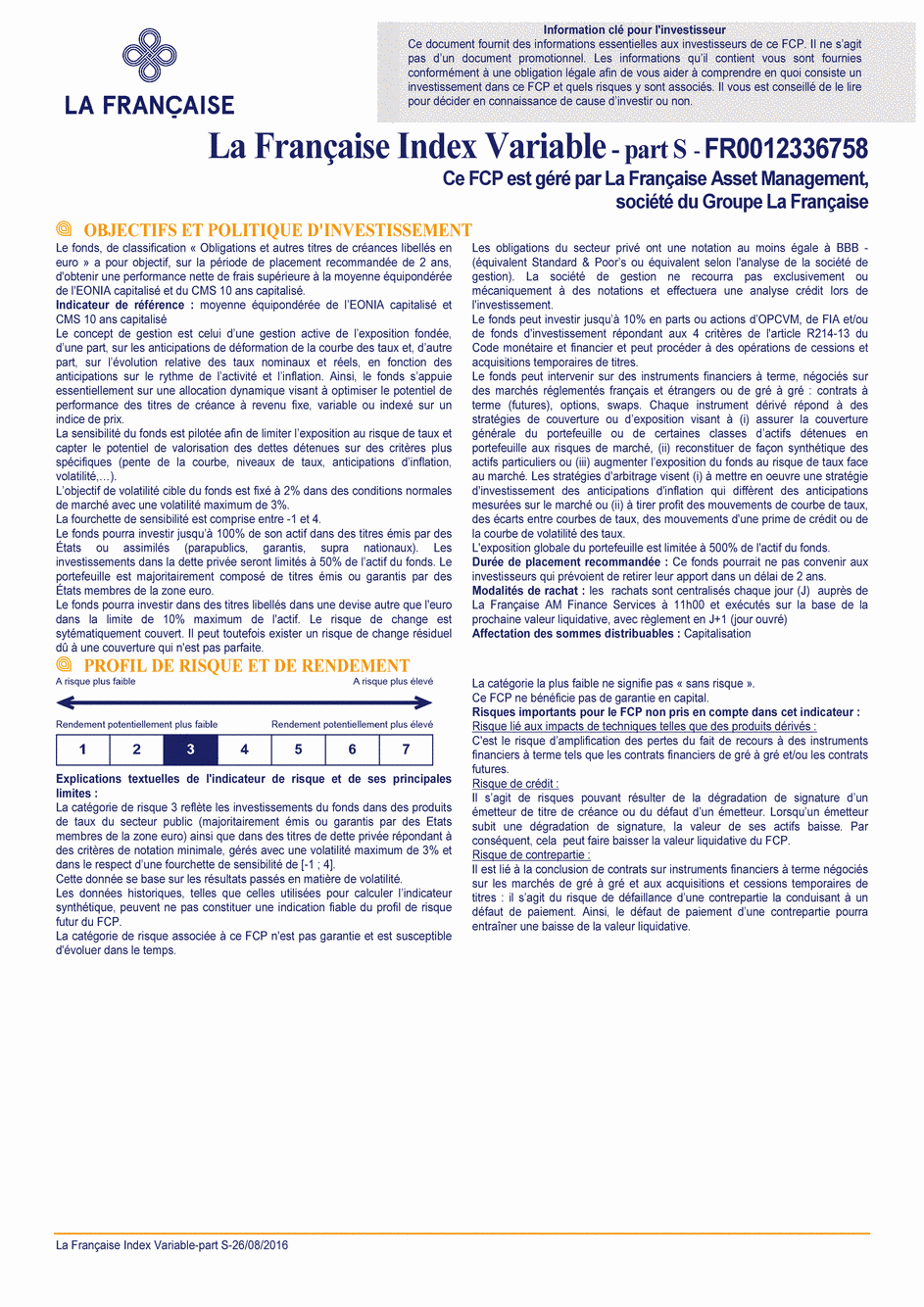 DICI La Française Moderate Multibonds - Part S - 26/08/2016 - Français