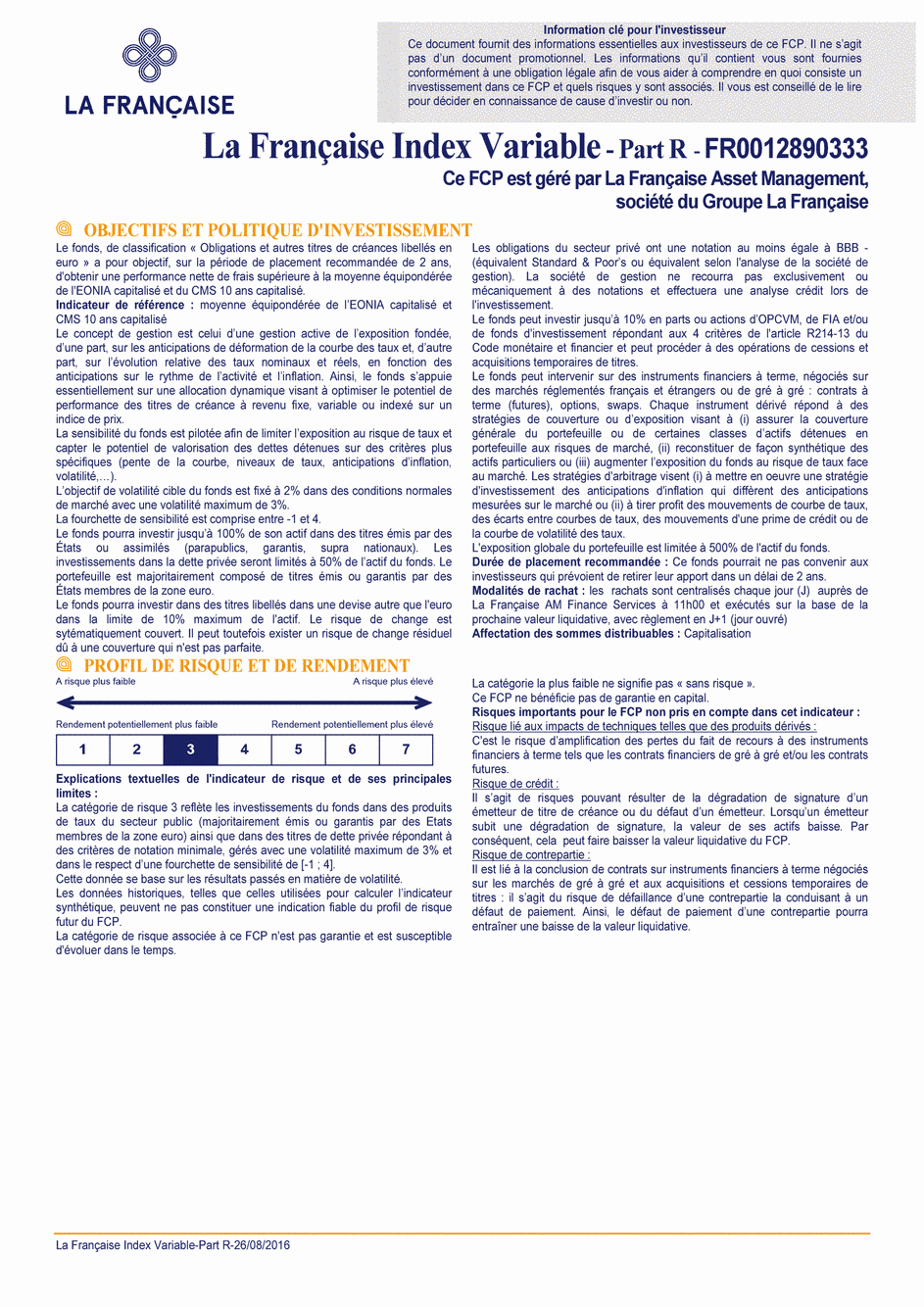 DICI La Française Moderate Multibonds - Part R - 26/08/2016 - Français