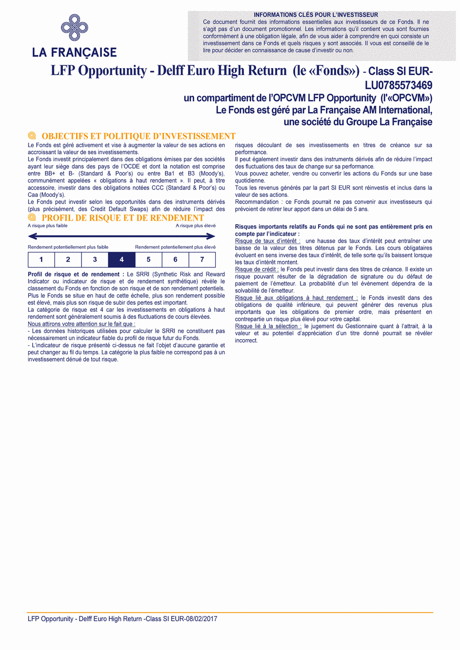 DICI LFP Opportunity - Delff Euro High Return (Class SI) - 08/02/2017 - Français