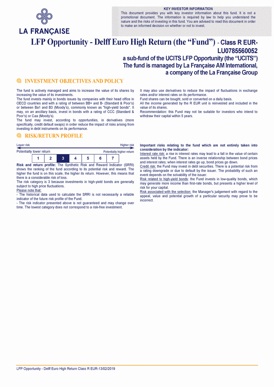 DICI LFP Opportunity - Delff Euro High Return (Classe R) - 13/02/2019 - Anglais