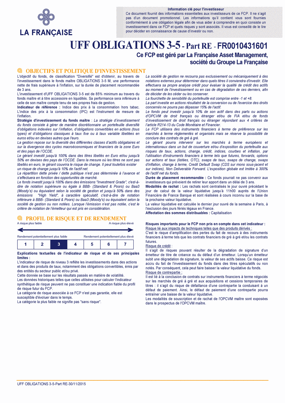 DICI UFF Obligations 3-5 (Part RE) - 30/11/2015 - Français