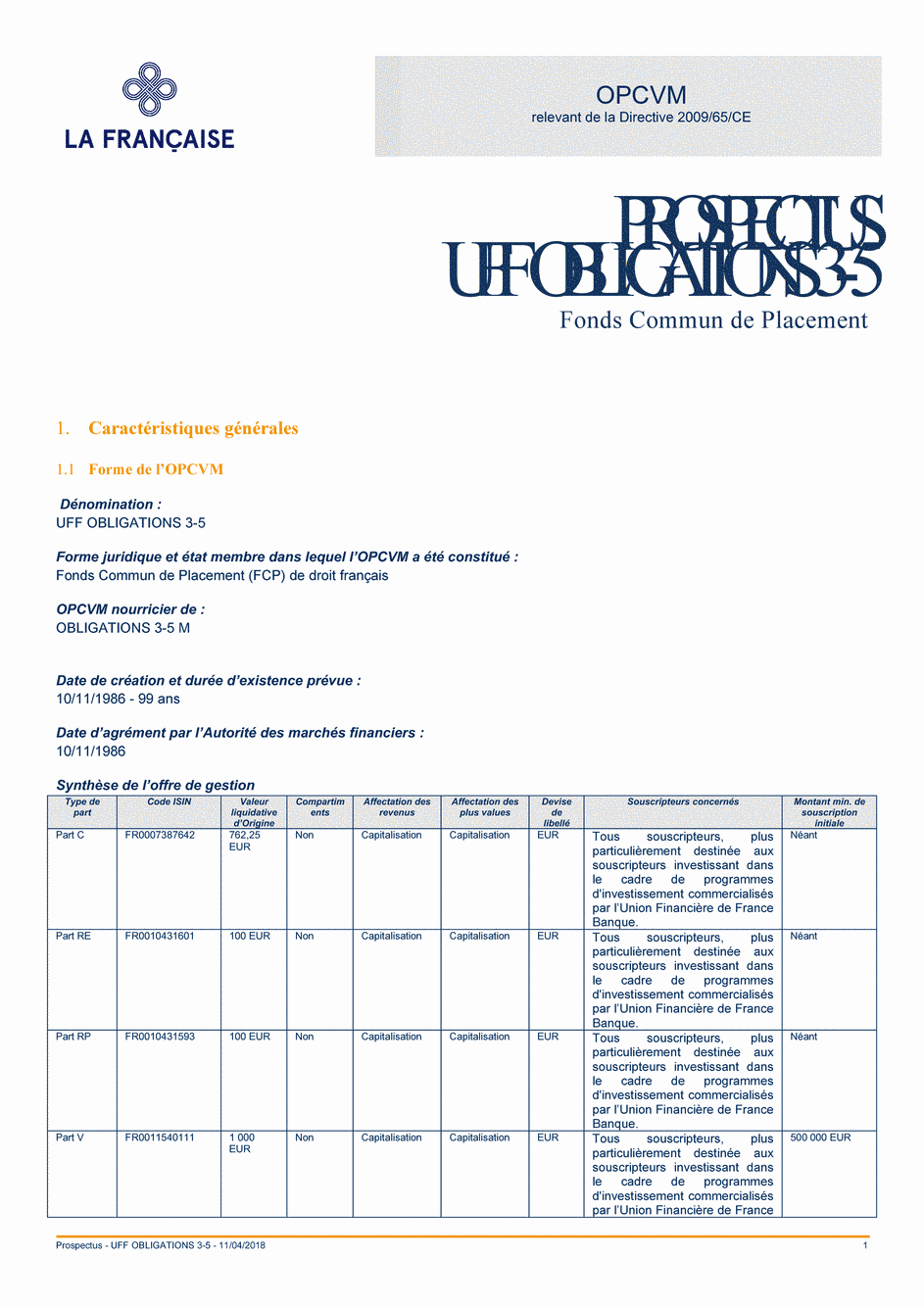 Prospectus UFF Obligations 3-5 (Part V) - 11/04/2018 - Français