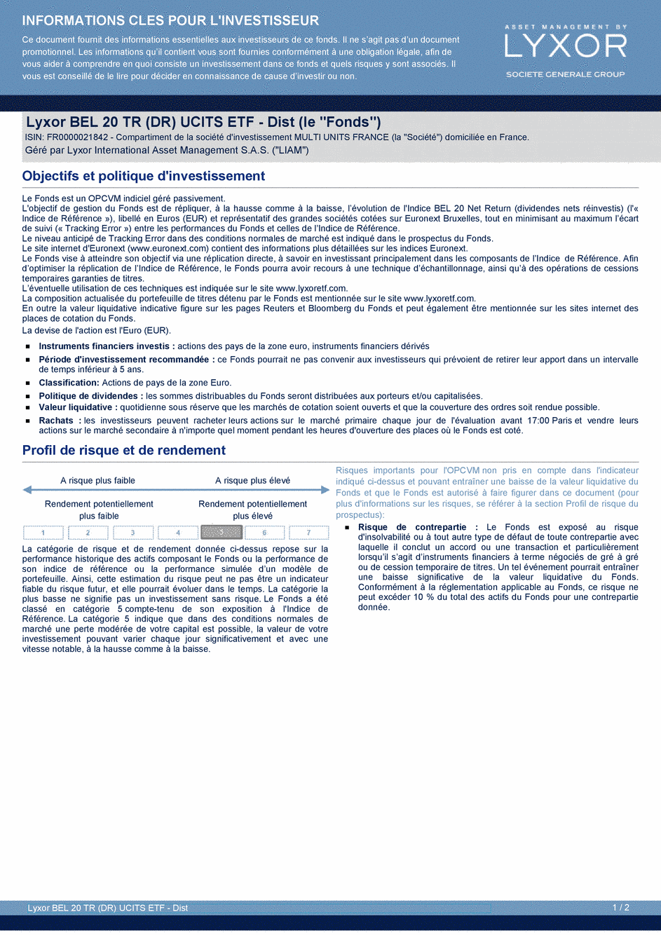 DICI Lyxor BEL 20 TR (DR) UCITS ETF - Dist - 19/02/2020 - Français