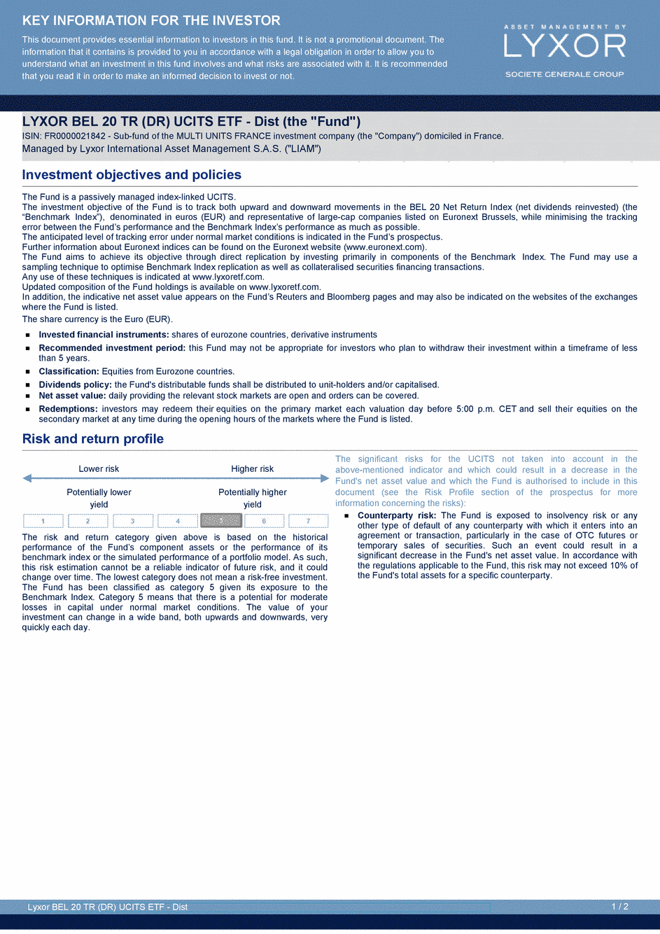 DICI Lyxor BEL 20 TR (DR) UCITS ETF - Dist - 19/02/2020 - Anglais