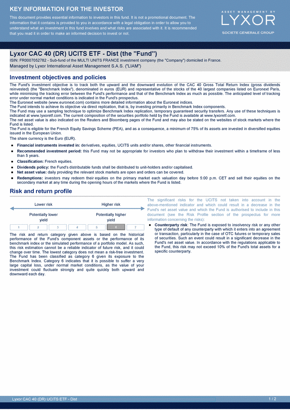 DICI Lyxor CAC 40 (DR) UCITS ETF - Dist - 05/09/2019 - Anglais