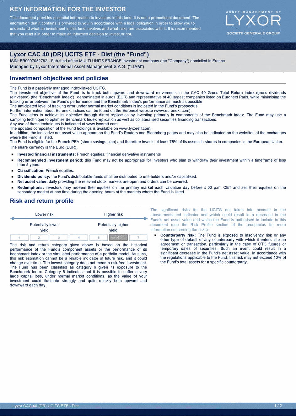 DICI Lyxor CAC 40 (DR) UCITS ETF - Dist - 21/07/2020 - Anglais