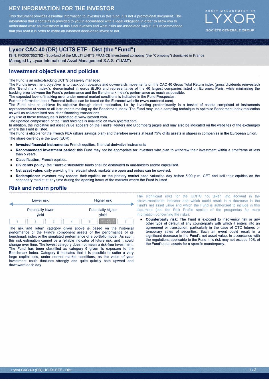DICI Lyxor CAC 40 (DR) UCITS ETF - Dist - 19/02/2021 - Anglais