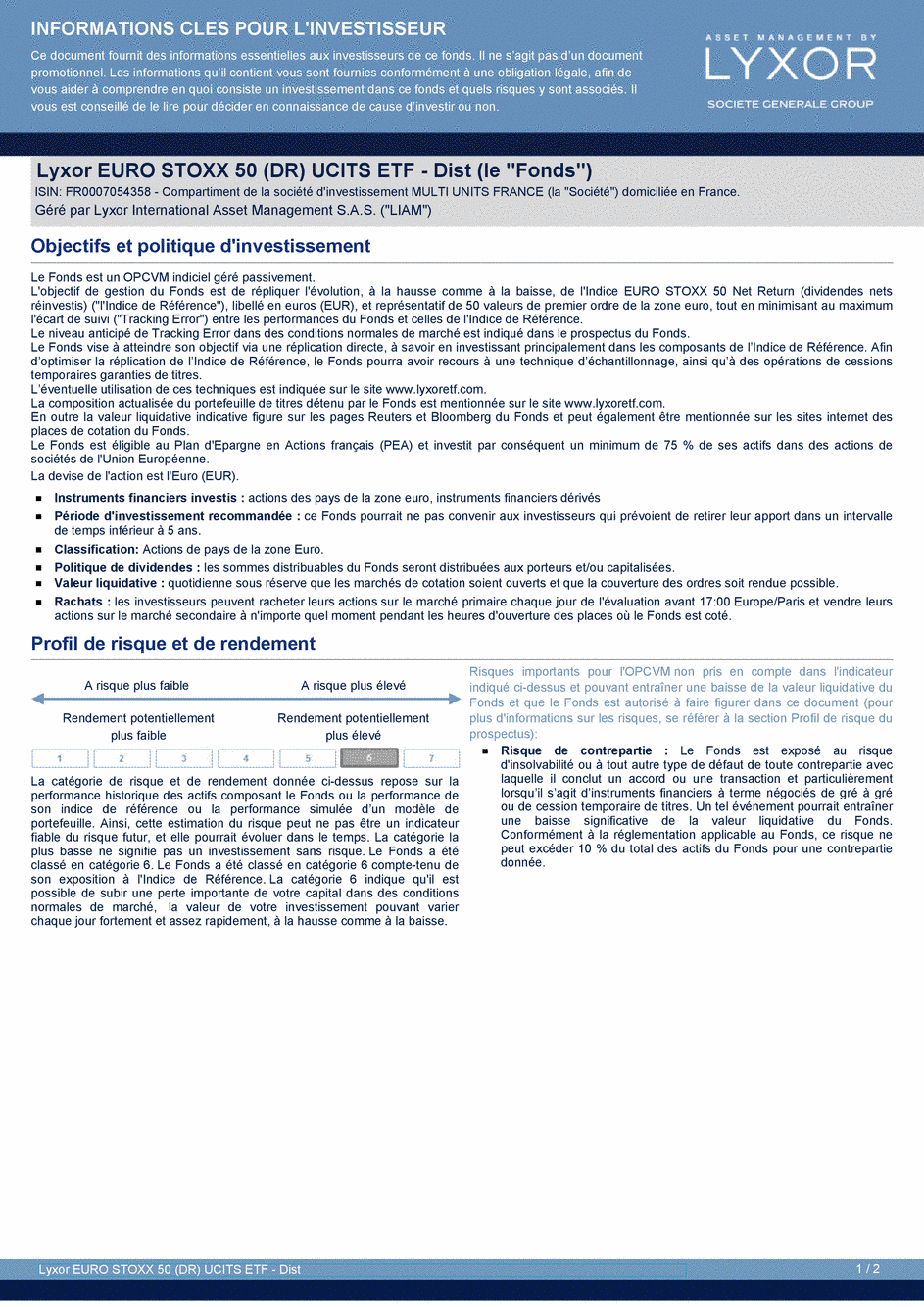 DICI Lyxor EURO STOXX 50 (DR) UCITS ETF - Acc - 19/02/2020 - Français