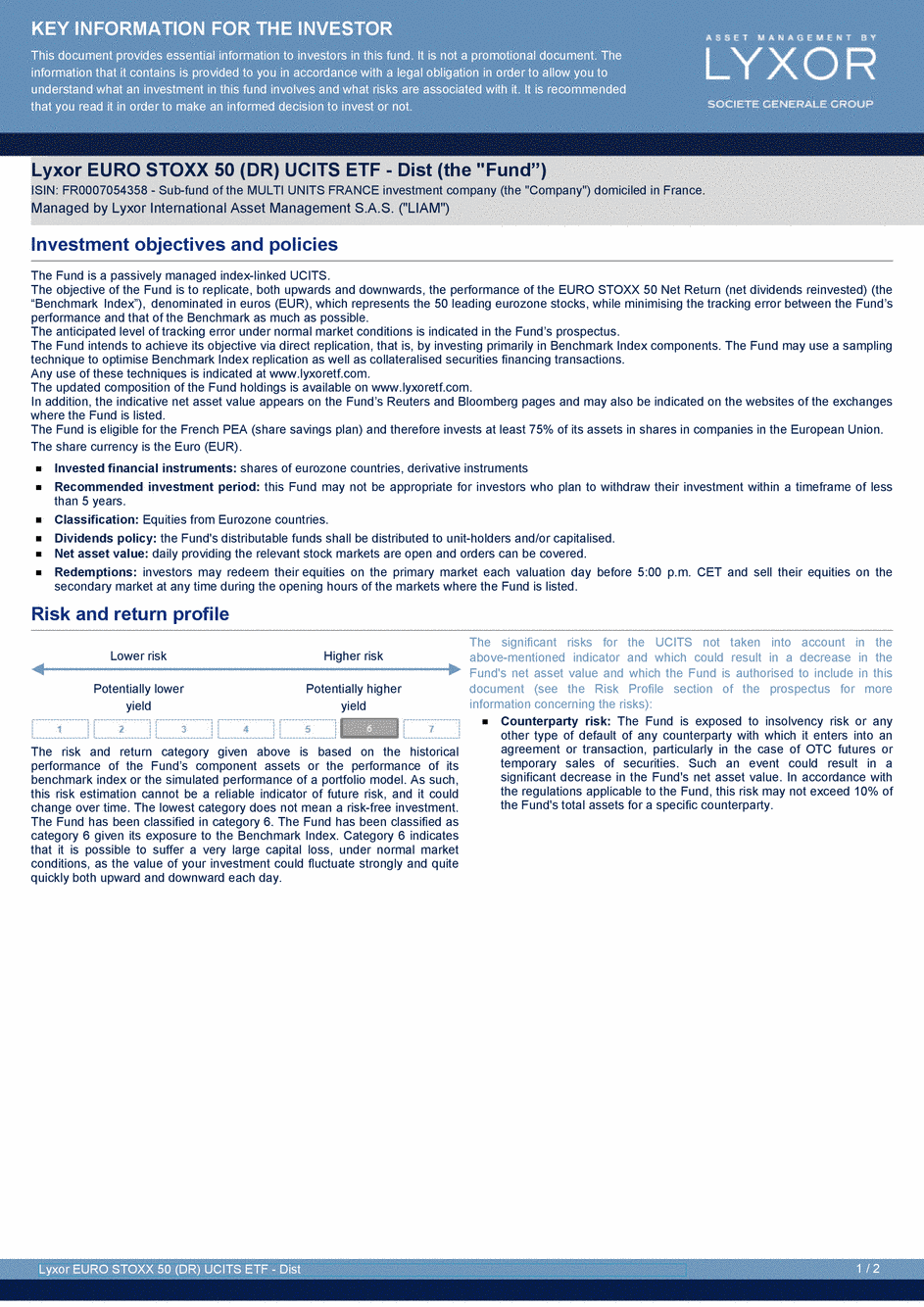 DICI Lyxor EURO STOXX 50 (DR) UCITS ETF - Acc - 19/02/2020 - Anglais