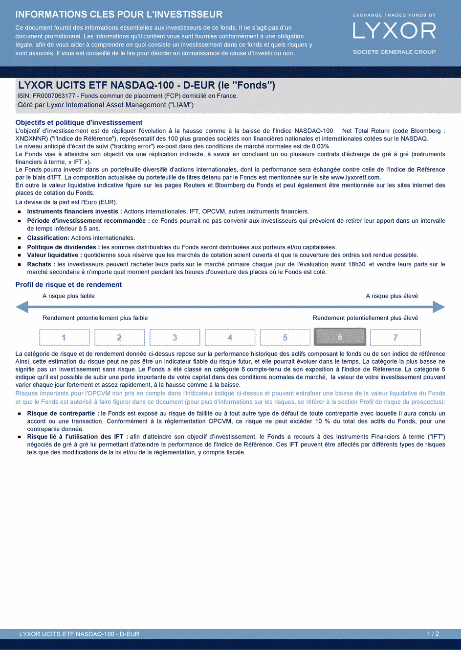 DICI LYXOR NASDAQ-100 UCITS ETF D-EUR - 24/02/2015 - Français
