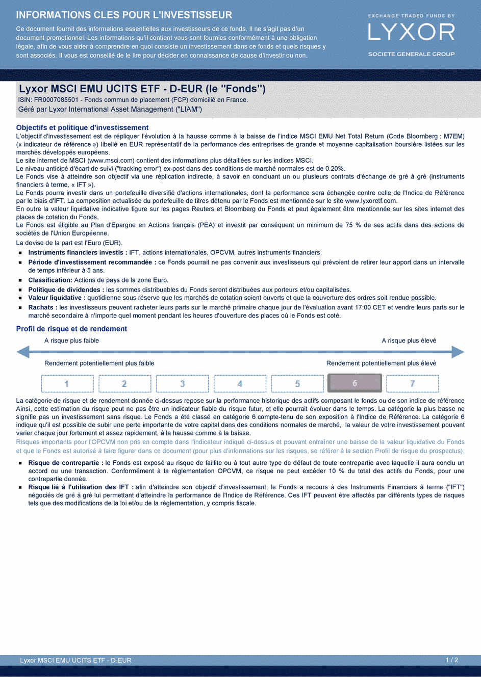DICI LYXOR MSCI EMU UCITS ETF - 29/10/2015 - Français