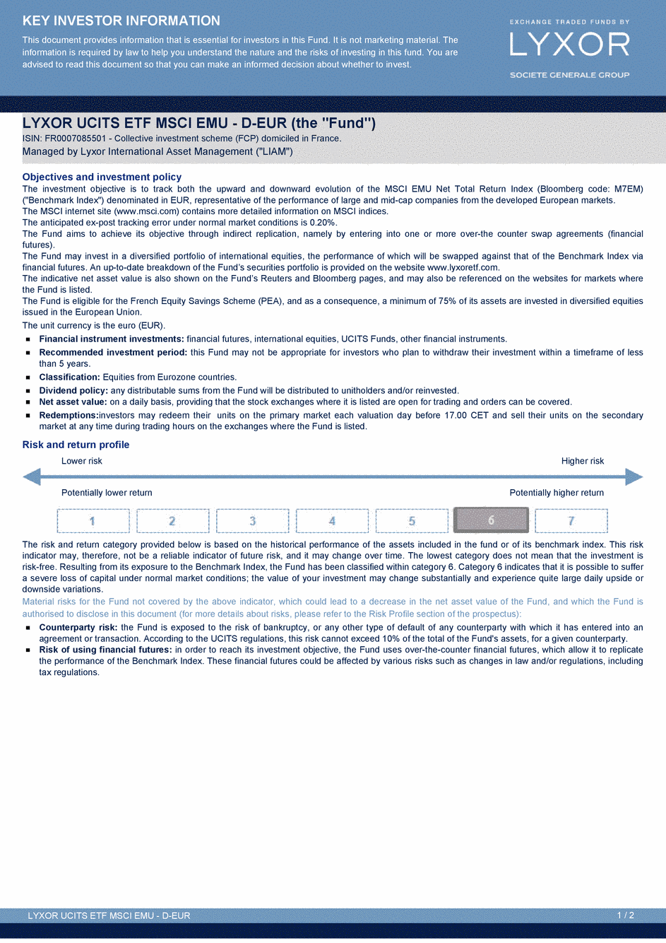 DICI LYXOR MSCI EMU UCITS ETF - 21/07/2015 - Anglais