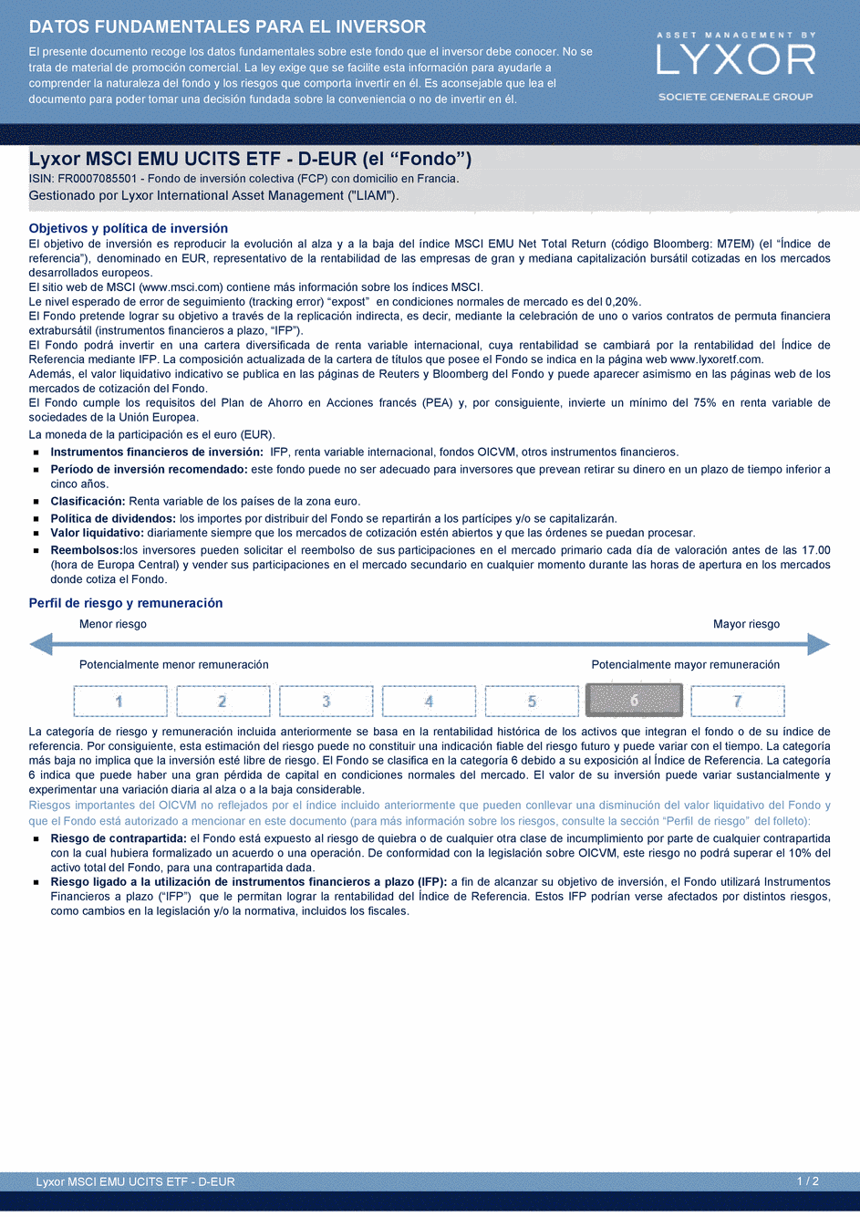 DICI LYXOR MSCI EMU UCITS ETF - 29/10/2015 - Espagnol