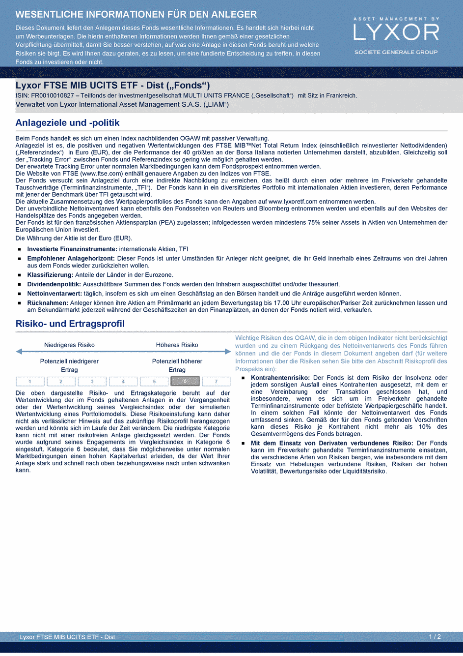 DICI Lyxor FTSE MIB UCITS ETF - Dist - 19/02/2021 - Allemand