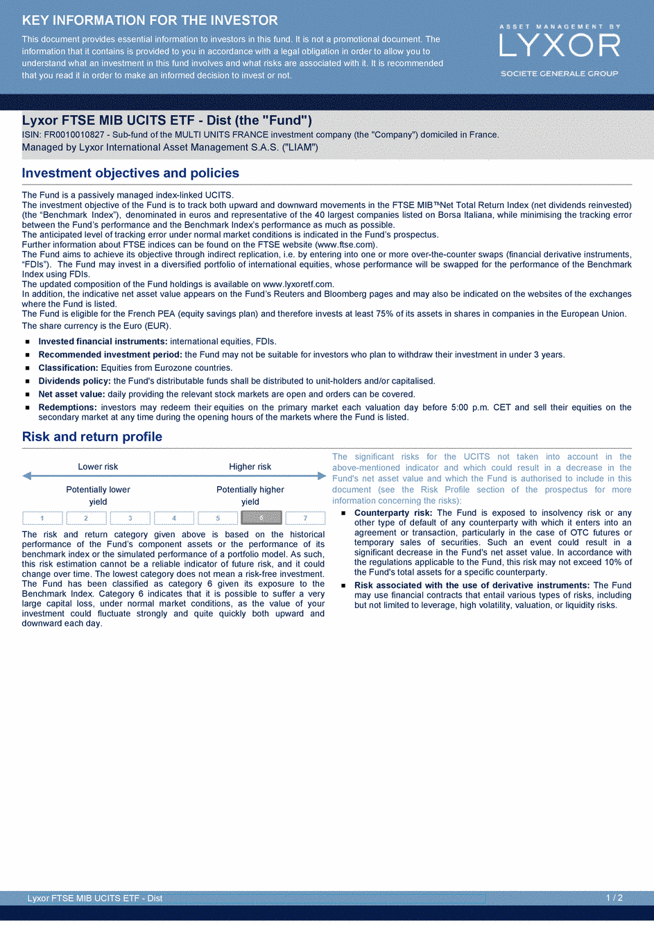 DICI Lyxor FTSE MIB UCITS ETF - Dist - 19/02/2021 - Anglais