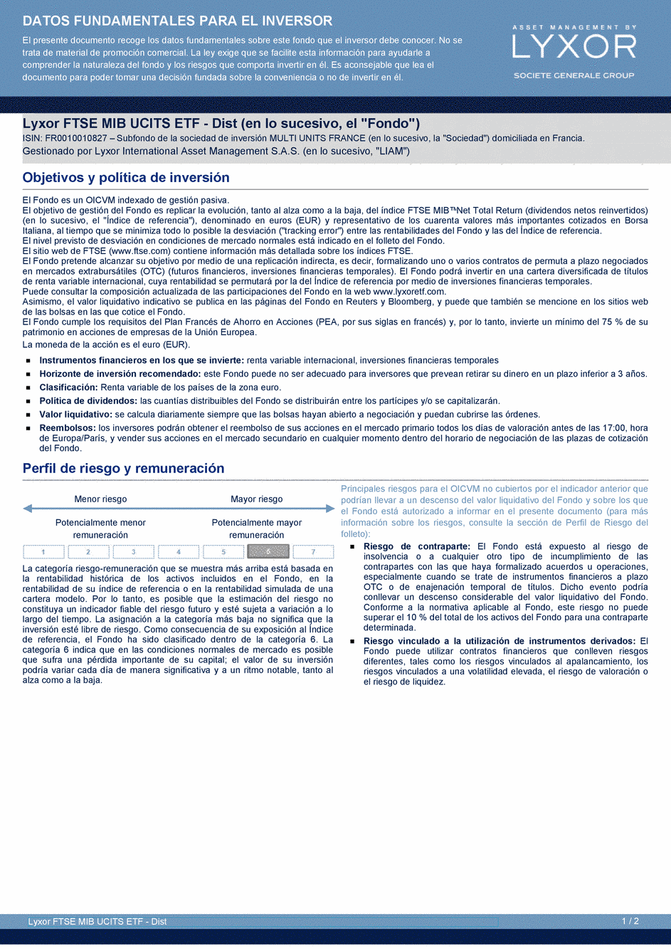 DICI Lyxor FTSE MIB UCITS ETF - Dist - 19/02/2021 - Espagnol