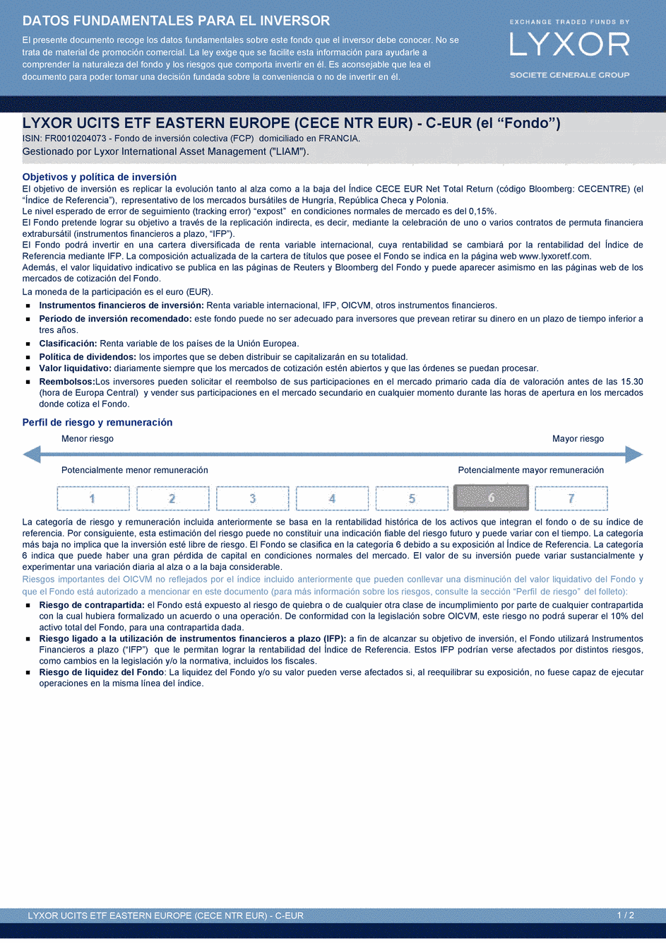 DICI Lyxor MSCI Eastern Europe ex Russia UCITS ETF - Acc - 28/01/2015 - Espagnol