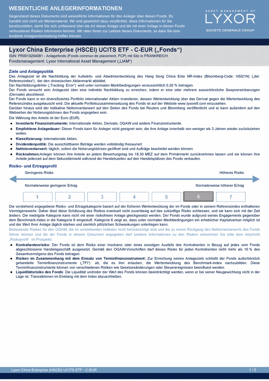 DICI Lyxor China Enterprise (HSCEI) UCITS ETF - Acc - 29/10/2015 - Allemand