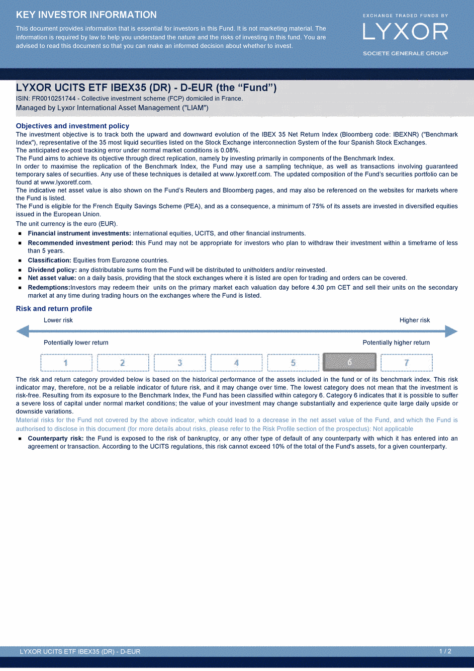 DICI Lyxor IBEX 35 (DR) UCITS ETF - Dist - 29/07/2015 - Anglais