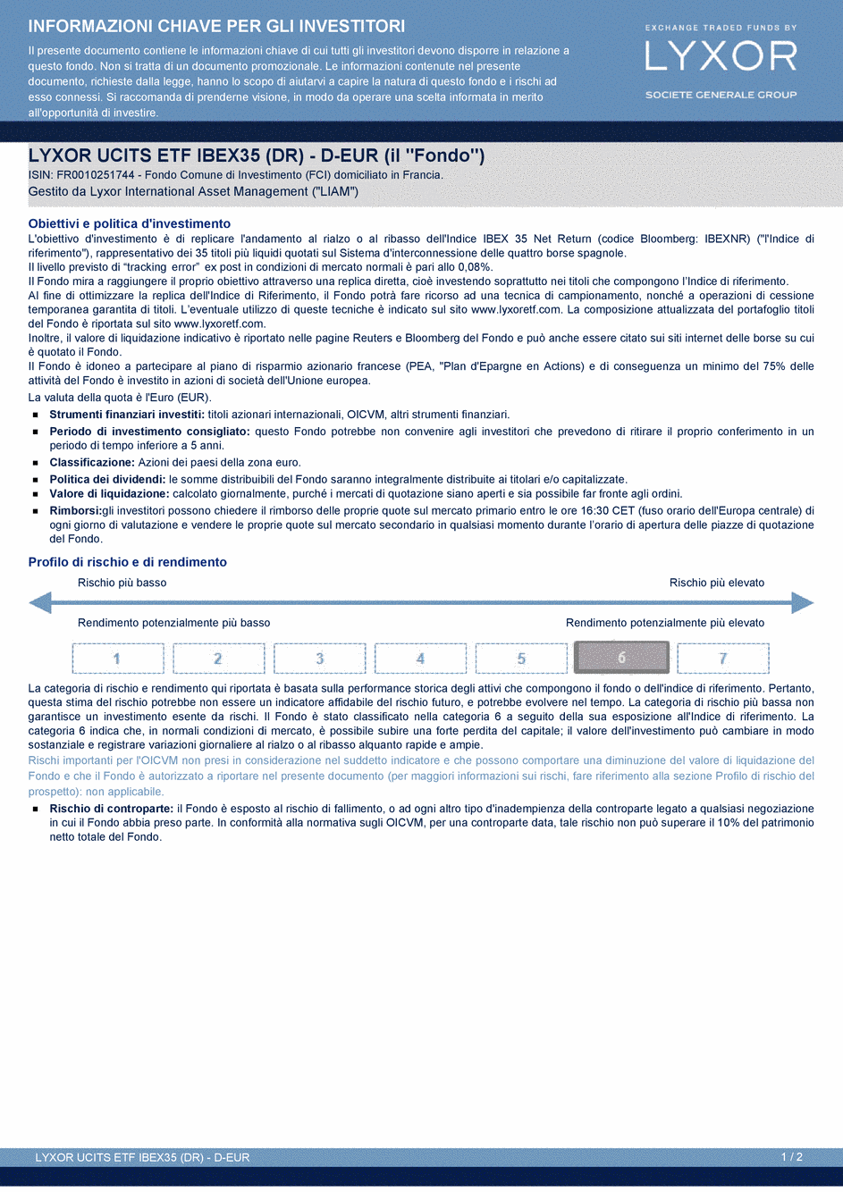 DICI Lyxor IBEX 35 (DR) UCITS ETF - Dist - 29/07/2015 - Italien