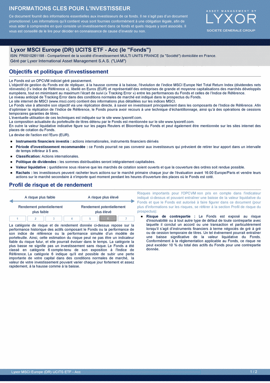 DICI Lyxor MSCI Europe (DR) UCITS ETF - Acc - 19/02/2021 - Français