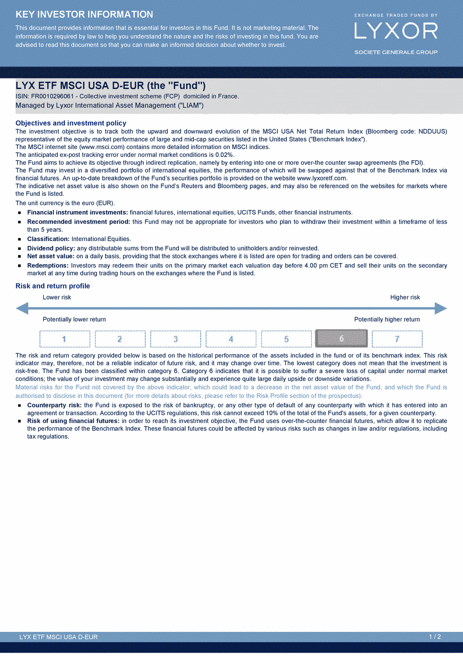 DICI Lyxor MSCI USA UCITS ETF - Dist - 27/04/2015 - Anglais