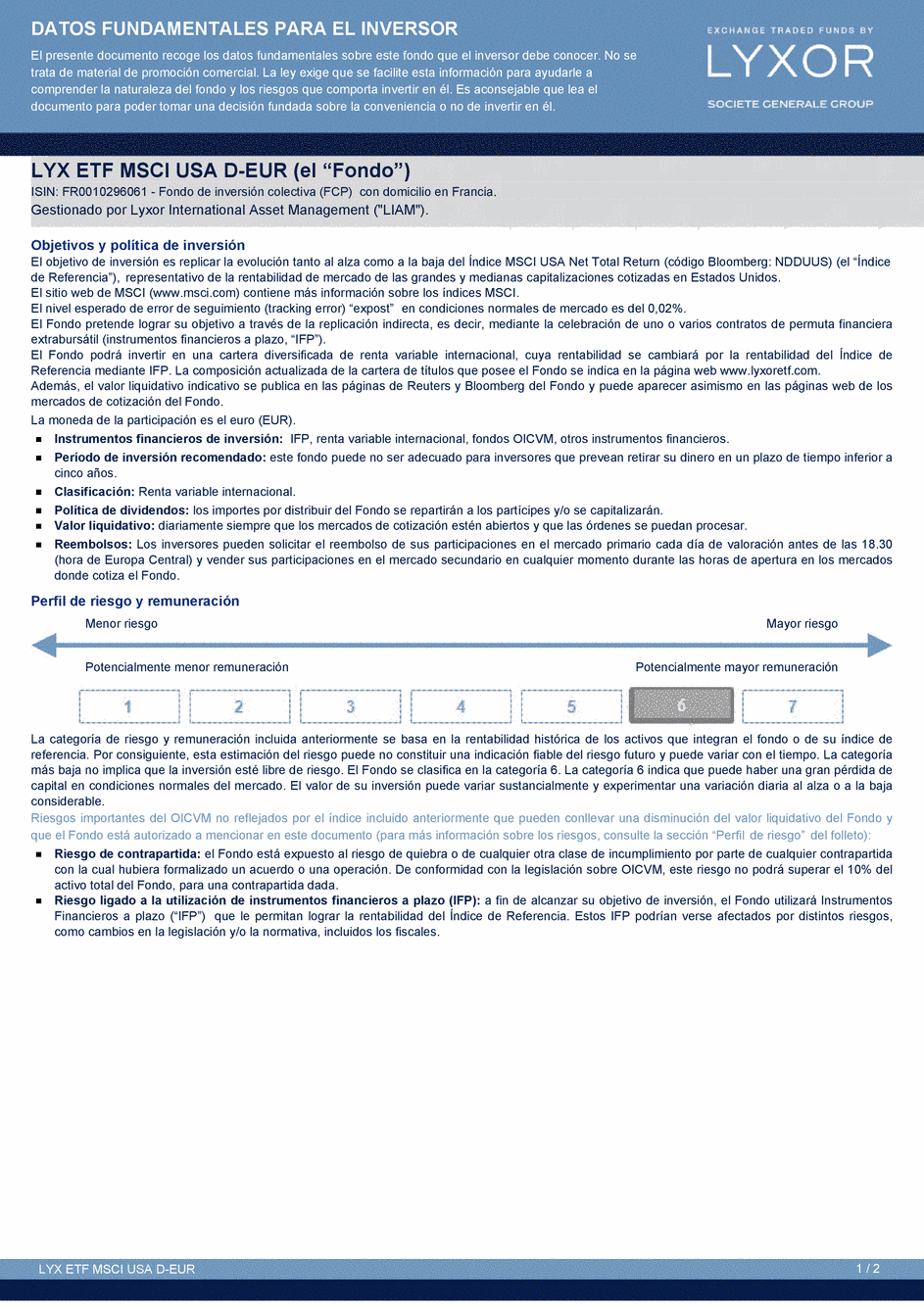 DICI Lyxor MSCI USA UCITS ETF - Dist - 27/04/2015 - Espagnol