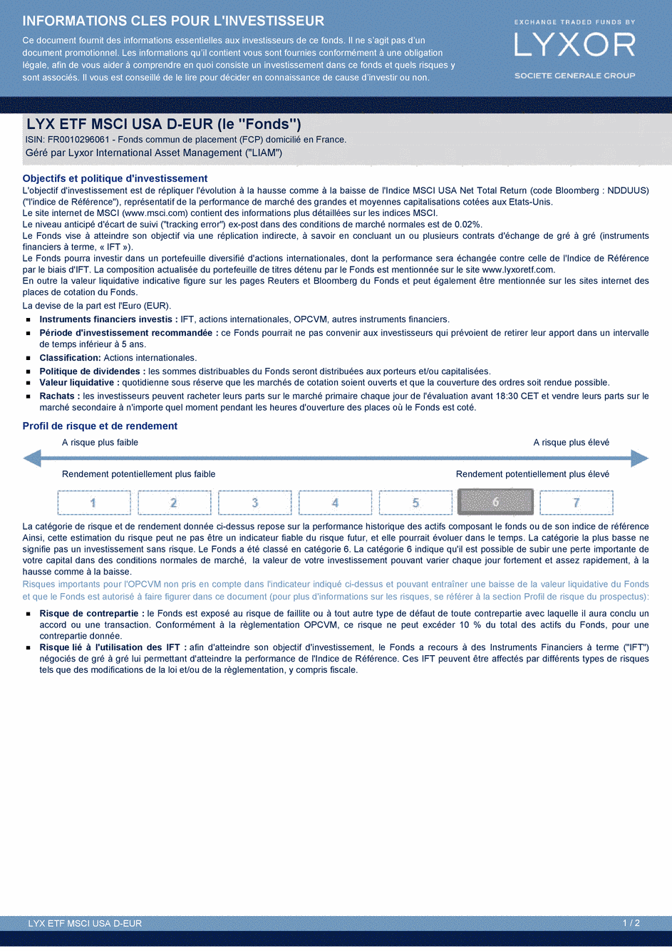 DICI Lyxor MSCI USA UCITS ETF - Dist - 27/04/2015 - Français