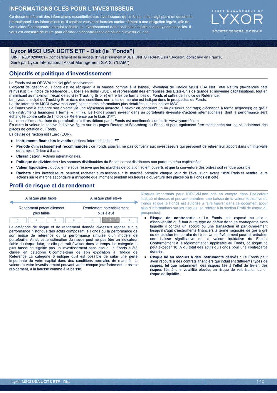 DICI Lyxor MSCI USA UCITS ETF - Dist - 19/02/2021 - Français