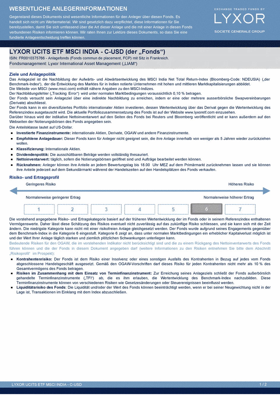 DICI Lyxor MSCI India UCITS ETF - Acc (USD) - 27/02/2015 - Allemand