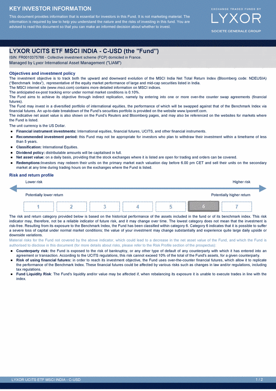 DICI Lyxor MSCI India UCITS ETF - Acc (USD) - 27/02/2015 - Anglais