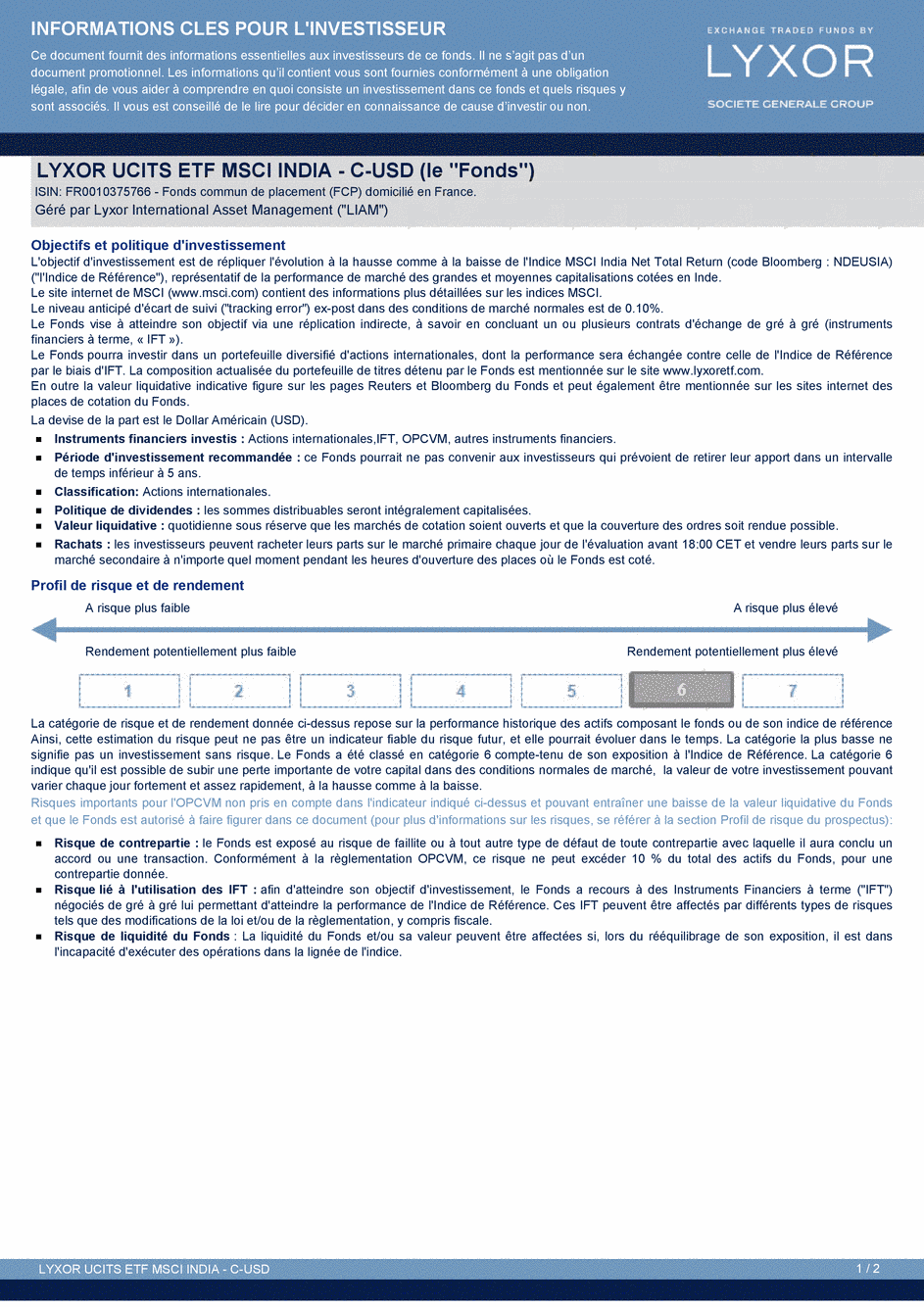 DICI Lyxor MSCI India UCITS ETF - Acc (USD) - 27/02/2015 - Français