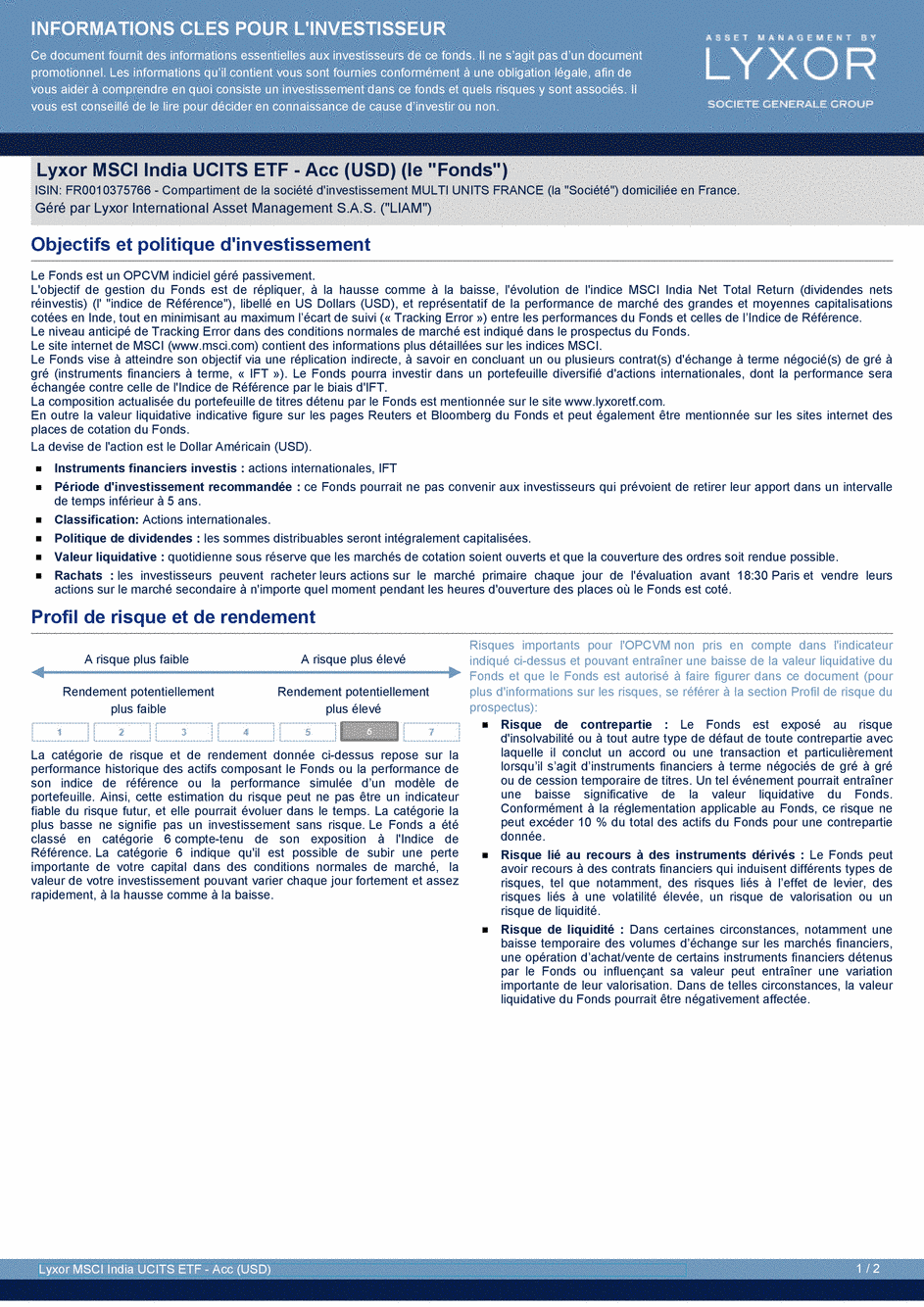DICI Lyxor MSCI India UCITS ETF - Acc (USD) - 19/02/2021 - Français