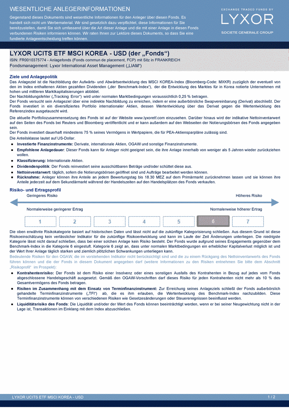 DICI LYXOR MSCI KOREA UCITS ETF - USD - 24/07/2014 - Allemand