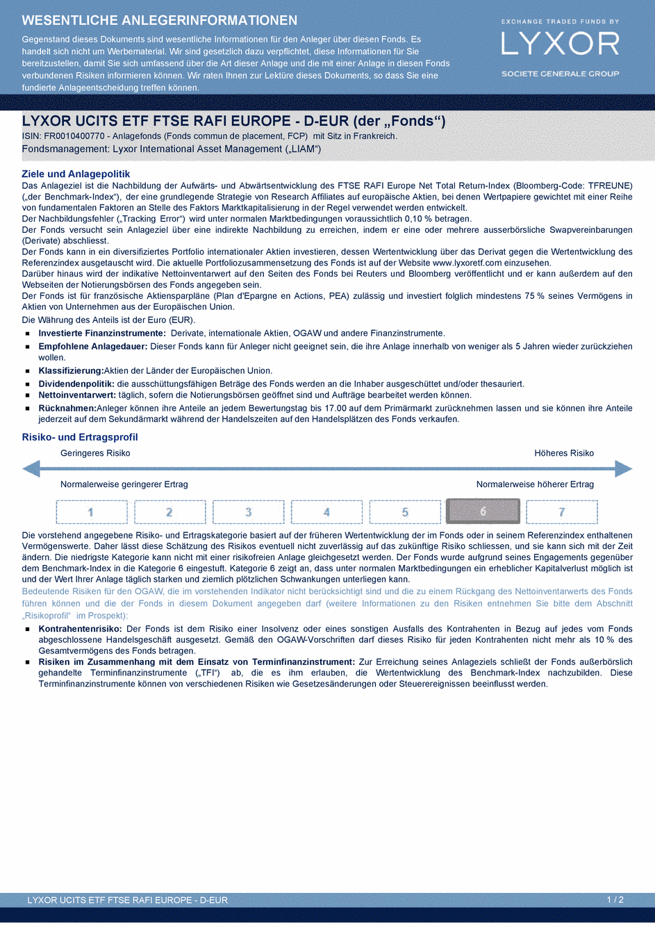 DICI LYXOR UCITS ETF FTSE RAFI EUROPE D-EUR - 13/02/2015 - Allemand