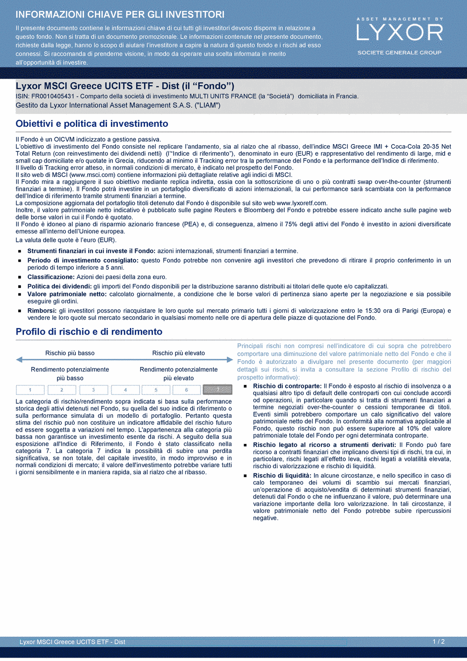 DICI Lyxor MSCI Greece UCITS ETF - Dist - 19/02/2020 - Italien