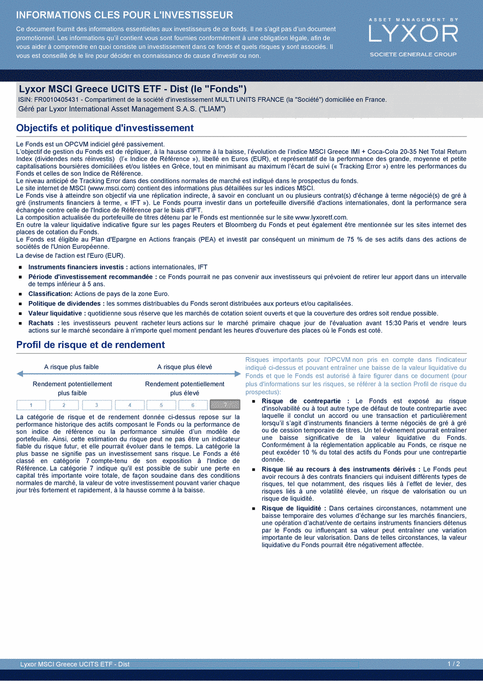 DICI Lyxor MSCI Greece UCITS ETF - Dist - 19/02/2021 - Français