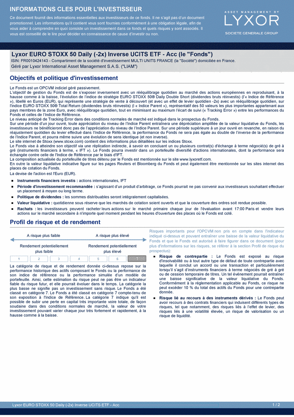 DICI Lyxor EURO STOXX 50 Daily (-2x) Inverse UCITS ETF - Acc - 19/02/2021 - Français