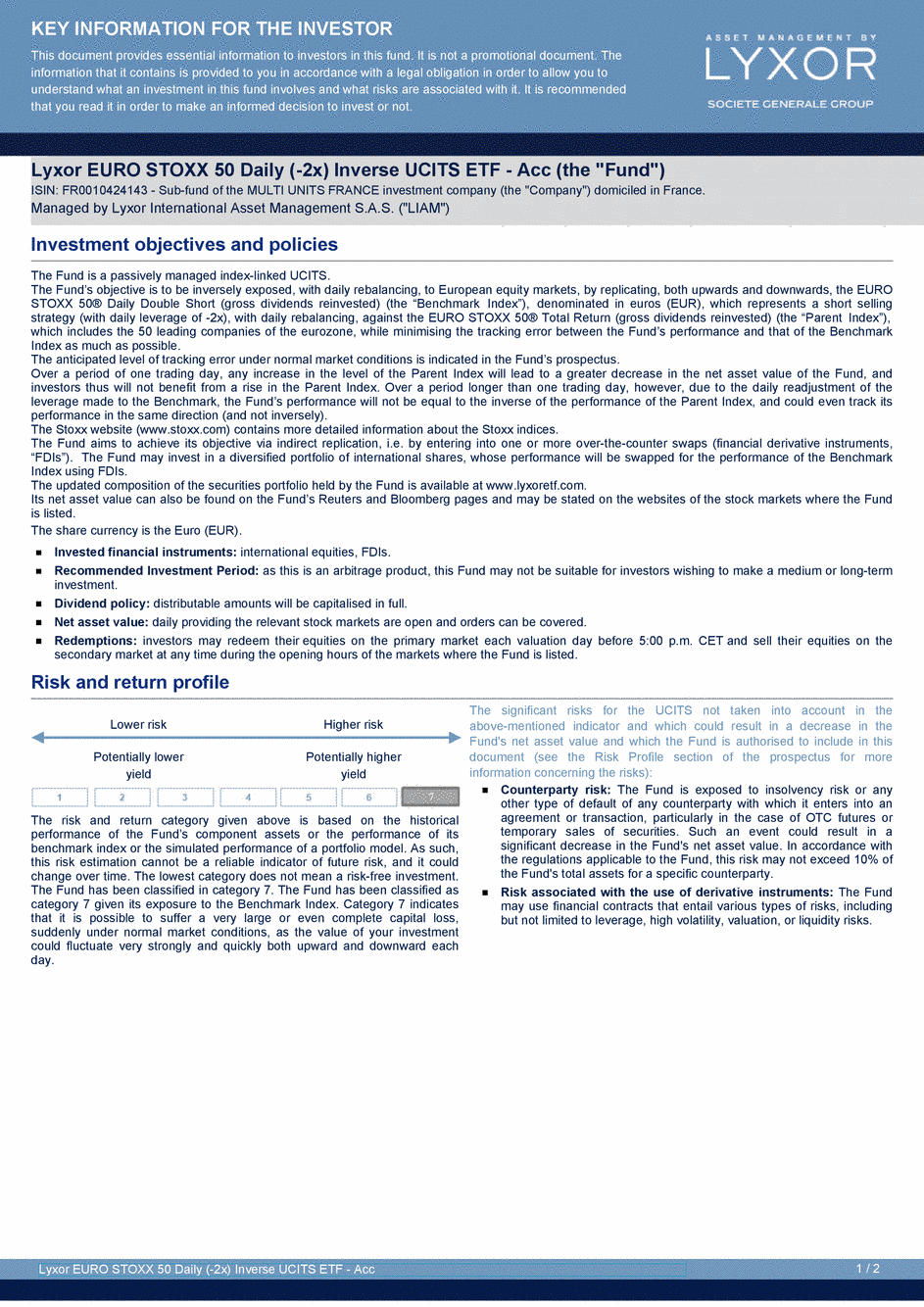 DICI Lyxor EURO STOXX 50 Daily (-2x) Inverse UCITS ETF - Acc - 19/02/2021 - Anglais