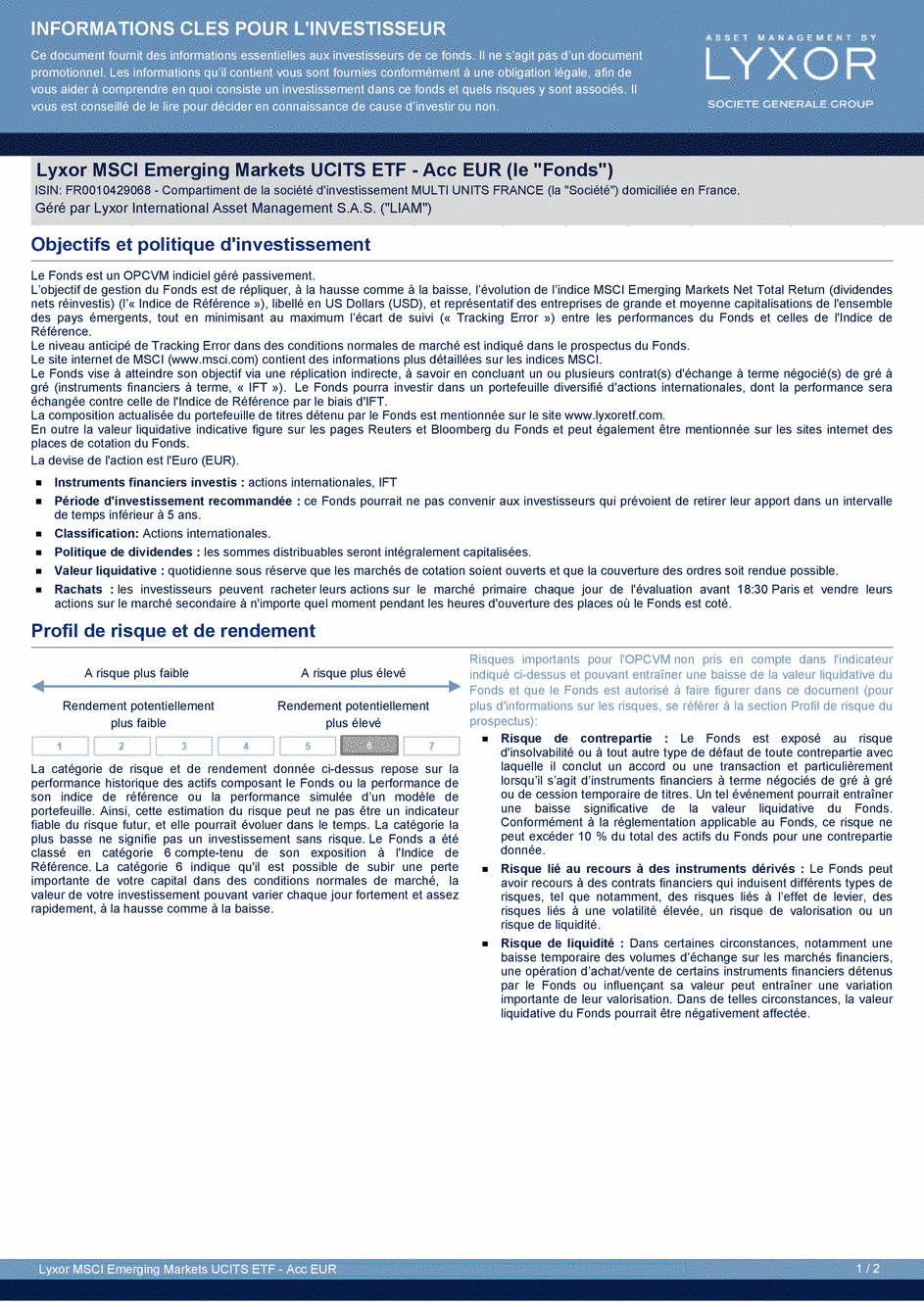 DICI Lyxor MSCI Emerging Markets UCITS ETF - Acc EUR - 19/02/2021 - Français