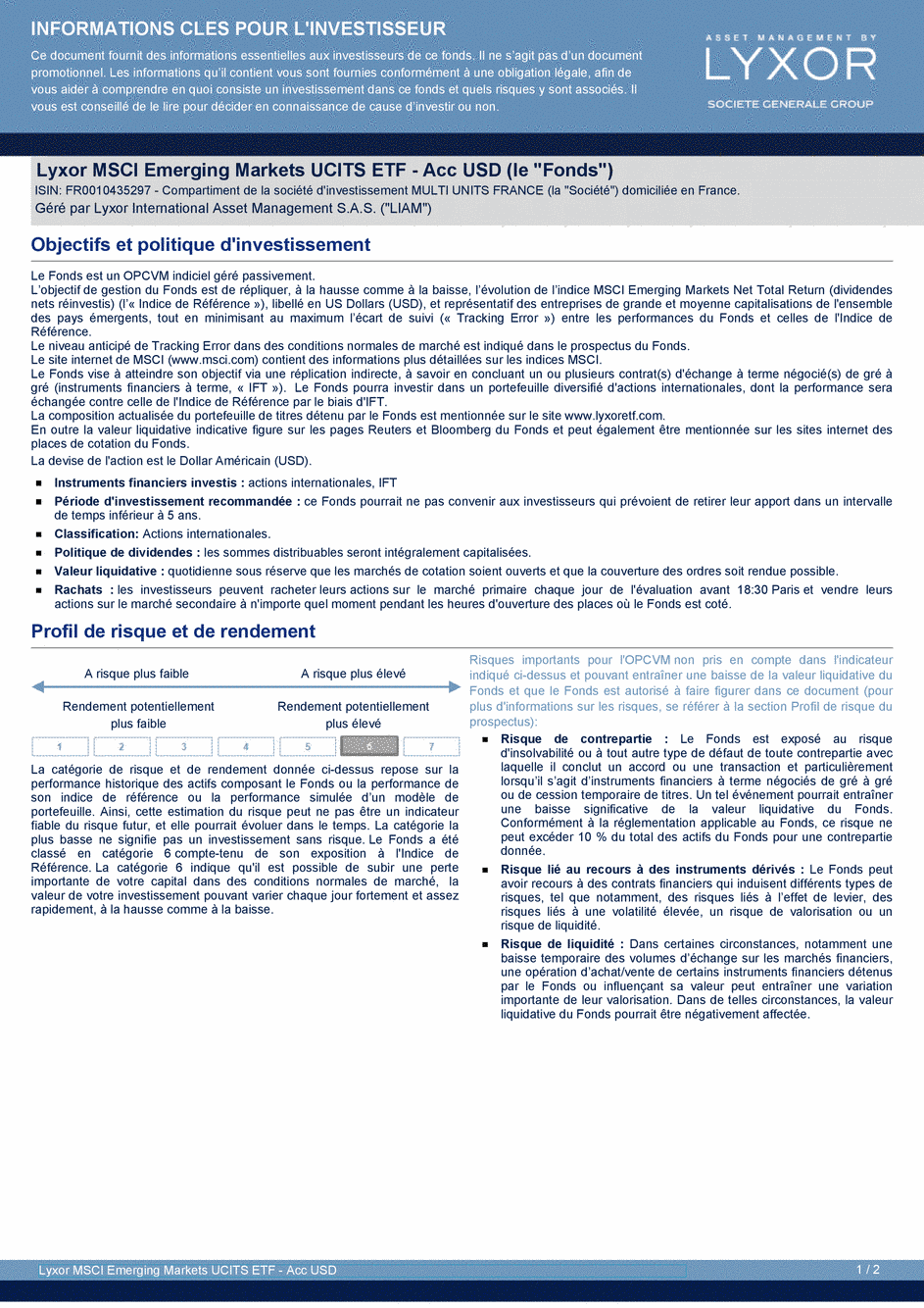 DICI Lyxor MSCI Emerging Markets UCITS ETF - Acc USD - 19/02/2021 - Français