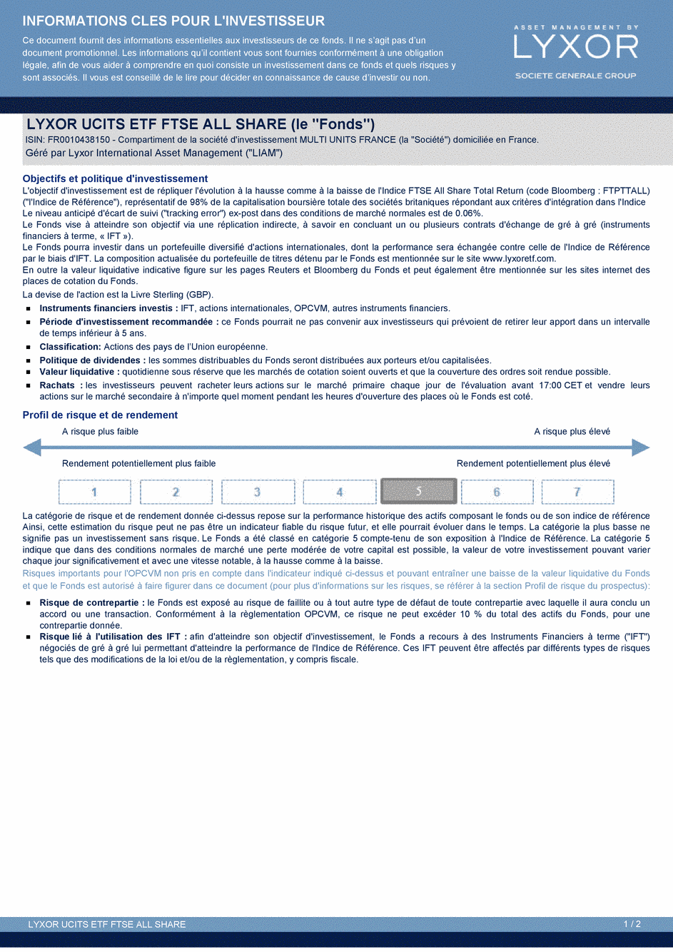 DICI LYXOR FTSE ALL SHARE UCITS ETF - 22/05/2015 - Français