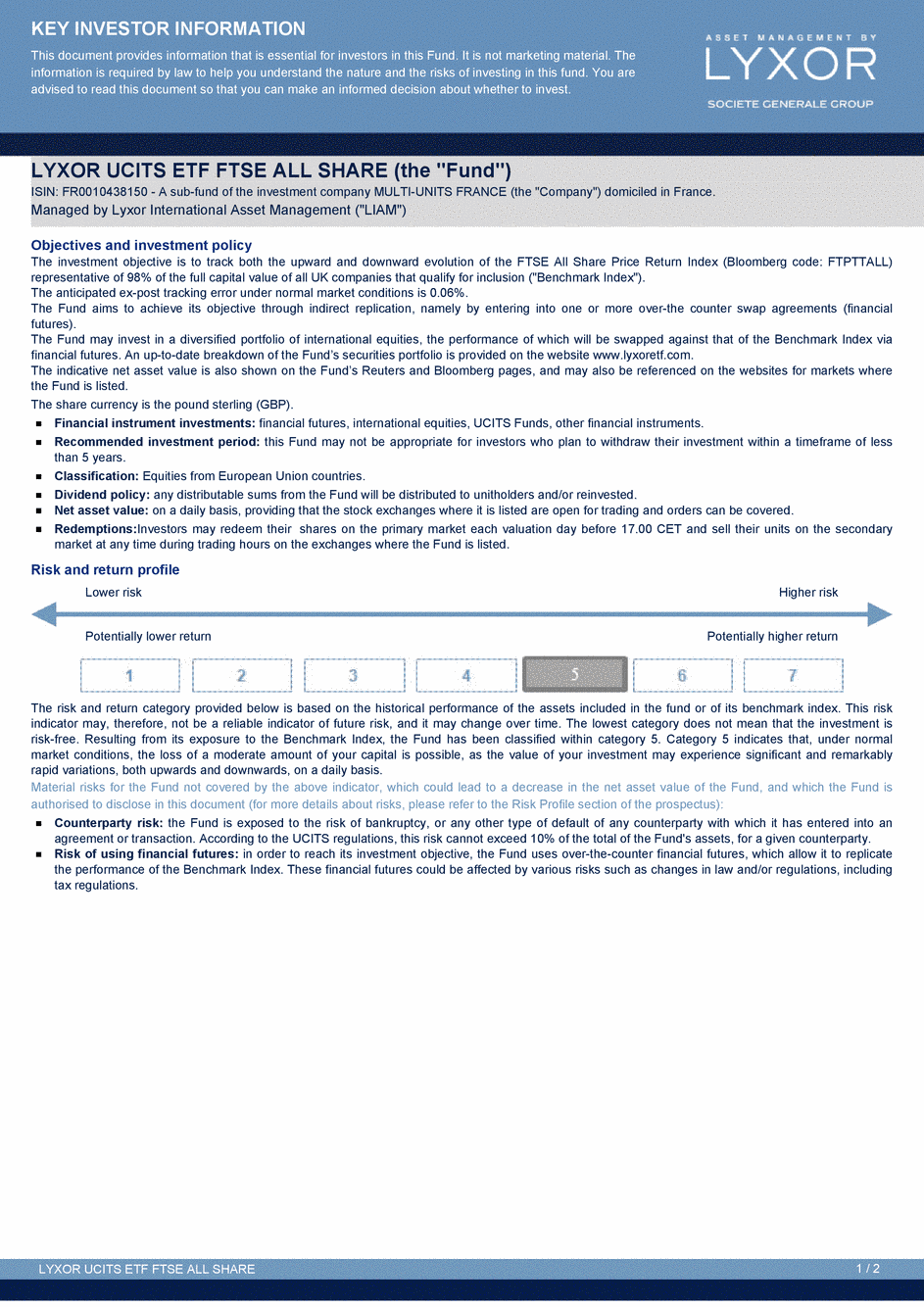 DICI LYXOR FTSE ALL SHARE UCITS ETF - 22/05/2015 - Anglais