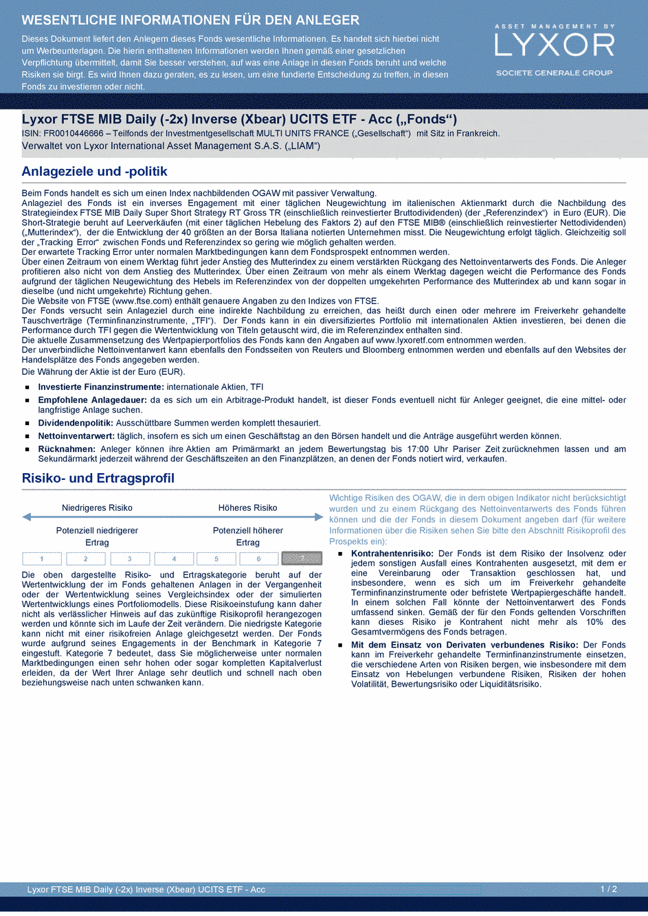 DICI Lyxor FTSE MIB Daily (-2x) Inverse (Xbear) UCITS ETF - Acc - 19/02/2021 - Allemand